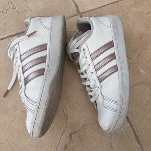 Adidas women White and light Brown/ gray Striped Sneakers